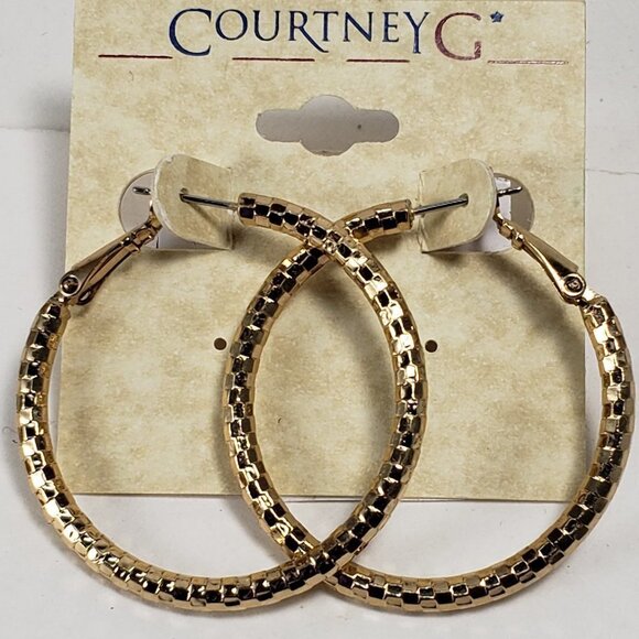 Stylish Textured design Gold-Tone Hoop Earrings - Women's Fashion Jewelry - Picture 1 of 6